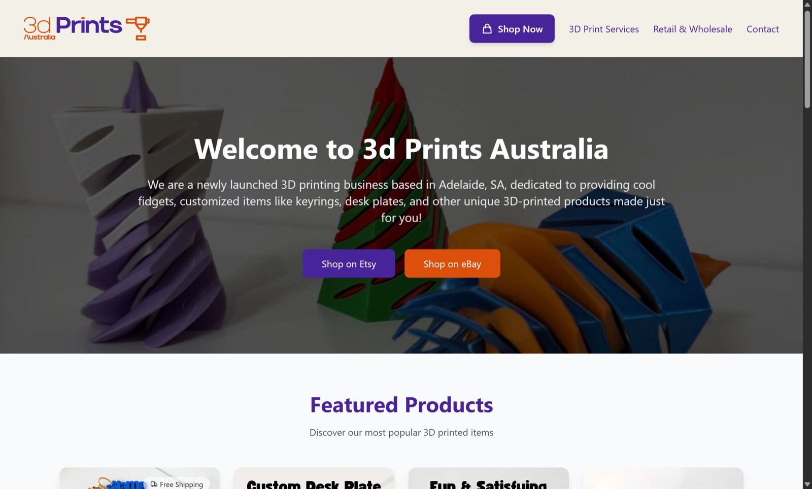 The 3D Prints Australia website
